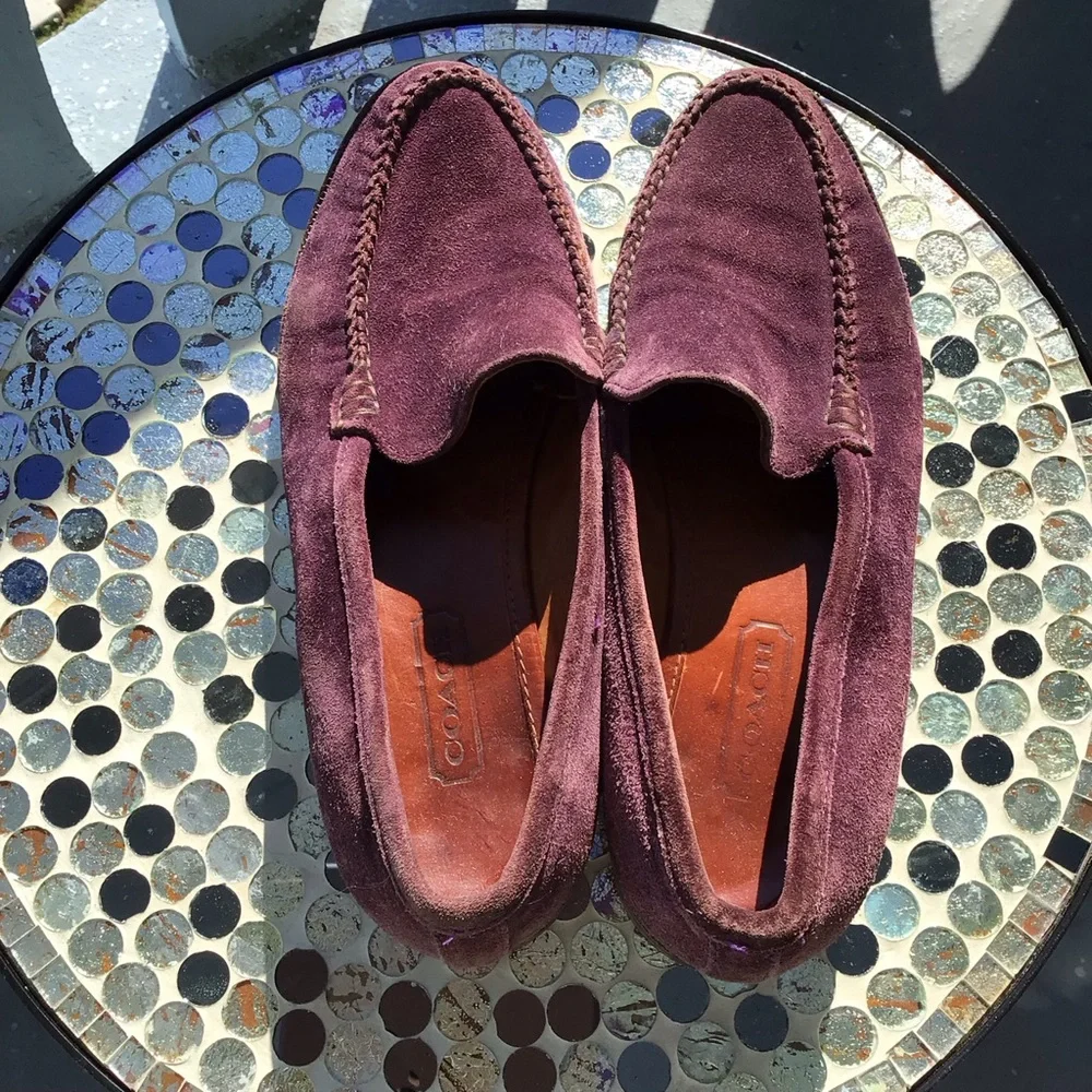 Vintage Coach Womens Suede Loafers in Deep Burgundy - Classic Slip-On Style - Picture 3 of 14